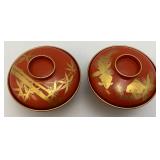 Antique Japanese Edo Era Red Lacquer Makie Wooden Lidded Soup/Rice Bowls, Plates, Sake Cups And More