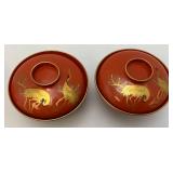 Antique Japanese Edo Era Red Lacquer Makie Wooden Lidded Soup/Rice Bowls, Plates, Sake Cups And More