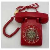 Vintage Red Rotary Phone With Vintage Cord