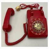 Vintage Red Rotary Phone With Vintage Cord