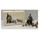 Vintage Dept. 56 Collectibles Including  Dickens 'ASHLEY POND SKATING PARTY' Missing One Figure Set & Porcelain Evergreen Trees In Original Box