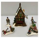 Vintage Dept. 56 Collectibles Including  Dickens 'ASHLEY POND SKATING PARTY' Missing One Figure Set & Porcelain Evergreen Trees In Original Box