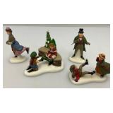 Vintage Dept. 56 Collectibles Including  Dickens 'ASHLEY POND SKATING PARTY' Missing One Figure Set & Porcelain Evergreen Trees In Original Box
