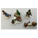 Vintage Dept. 56 Collectibles Including  Dickens 'ASHLEY POND SKATING PARTY' Missing One Figure Set & Porcelain Evergreen Trees In Original Box