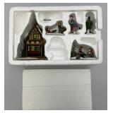 Vintage Dept. 56 Collectibles Including  Dickens 'ASHLEY POND SKATING PARTY' Missing One Figure Set & Porcelain Evergreen Trees In Original Box