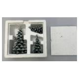 Vintage Dept. 56 Collectibles Including  Dickens 'ASHLEY POND SKATING PARTY' Missing One Figure Set & Porcelain Evergreen Trees In Original Box