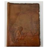 Antique MELLEN 1913 Signed Embossed Leather Book Cover With Dyed Image (Water Stain Present 8' x 10'