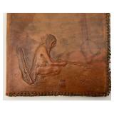 Antique MELLEN 1913 Signed Embossed Leather Book Cover With Dyed Image (Water Stain Present 8' x 10'