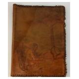 Antique MELLEN 1913 Signed Embossed Leather Book Cover With Dyed Image (Water Stain Present 8' x 10'