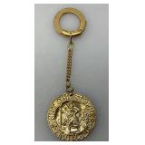 Vintage St. Christopher Protect Us Gold Tone Locket Keychain