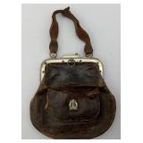 Antique Train Conductor's Bag. Rare Collectible Leather Bag With Metal