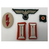 World War II GERMAN Patches With Letter For Provenance, Including Artillery Officer & Artillery OR's Cuff Tabs, Topical Heer Artillery Signal Blitz Patch, Cap Cockade And Wehrmacht Breast Eagle Be