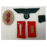 World War II GERMAN Patches With Letter For Provenance, Including Artillery Officer & Artillery OR's Cuff Tabs, Topical Heer Artillery Signal Blitz Patch, Cap Cockade And Wehrmacht Breast Eagle Be