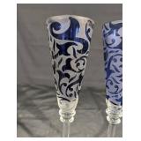 Michael Weeks 2005 Blue Frosted Etched Champagne Flutes - Set of 2 Michael Weeks 2005 Blue Frosted Etched Champagne Flutes - Set of 2