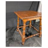 Antique Oak End Table with Turned Legs and Lower Stretchers Antique Oak End Table with Turned Legs and Lower Stretchers