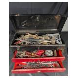 Assorted Hand Tools in Red 3-Drawer Chest with Wrenches, Pliers & Sockets Assorted Hand Tools in Red 3-Drawer Chest with Wrenches, Pliers & Sockets