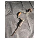 Vintage Hand Drill Brace with Wooden Grip and Long Auger Bit - Made in USA Vintage Hand Drill Brace with Wooden Grip and Long Auger Bit - Made in USA