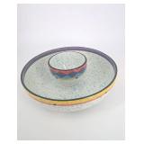 Speckled Ceramic Bowl Set with Nested Cup - Colorful Rim Pattern, 2-Piece Speckled Ceramic Bowl Set with Nested Cup - Colorful Rim Pattern, 2-Piece