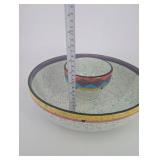 Speckled Ceramic Bowl Set with Nested Cup - Colorful Rim Pattern, 2-Piece Speckled Ceramic Bowl Set with Nested Cup - Colorful Rim Pattern, 2-Piece