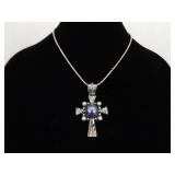 .925 Sterling Silver Abalone and Black Pearl Cross Pendant and Thick Necklace .925 Sterling Silver Abalone and Black Pearl Cross Pendant and Thick Necklace