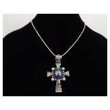 .925 Sterling Silver Abalone and Black Pearl Cross Pendant and Thick Necklace .925 Sterling Silver Abalone and Black Pearl Cross Pendant and Thick Necklace