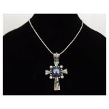 .925 Sterling Silver Abalone and Black Pearl Cross Pendant and Thick Necklace .925 Sterling Silver Abalone and Black Pearl Cross Pendant and Thick Necklace