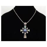 .925 Sterling Silver Abalone and Black Pearl Cross Pendant and Thick Necklace .925 Sterling Silver Abalone and Black Pearl Cross Pendant and Thick Necklace