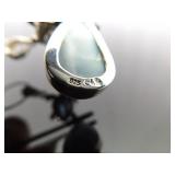 .925 Sterling Silver Larimar and Topaz Turtle Dangle Pendant Necklace .925 Sterling Silver Larimar and Topaz Turtle Dangle Pendant Necklace