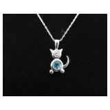 .925 Sterling Silver Topaz Cat Pendant Necklace .925 Sterling Silver Topaz Cat Pendant Necklace
