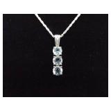 .925 Sterling Silver Stacked Topaz Crystal Pendant Necklace .925 Sterling Silver Stacked Topaz Crystal Pendant Necklace