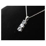 .925 Sterling Silver Stacked Topaz Crystal Pendant Necklace .925 Sterling Silver Stacked Topaz Crystal Pendant Necklace