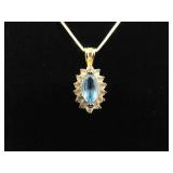 .925 Sterling Silver Marquise Topaz Crystal Vermeil Pendant Necklace .925 Sterling Silver Marquise Topaz Crystal Vermeil Pendant Necklace
