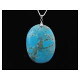 .925 Sterling Silver Large Turquoise Stone Statement Pendant Necklace .925 Sterling Silver Large Turquoise Stone Statement Pendant Necklace