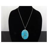.925 Sterling Silver Large Turquoise Stone Statement Pendant Necklace .925 Sterling Silver Large Turquoise Stone Statement Pendant Necklace