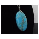 .925 Sterling Silver Large Turquoise Stone Statement Pendant Necklace .925 Sterling Silver Large Turquoise Stone Statement Pendant Necklace