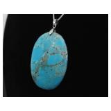 .925 Sterling Silver Large Turquoise Stone Statement Pendant Necklace .925 Sterling Silver Large Turquoise Stone Statement Pendant Necklace