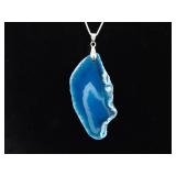 .925 Sterling Silver Blue Agate Pendant Necklace .925 Sterling Silver Blue Agate Pendant Necklace