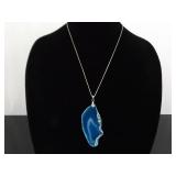 .925 Sterling Silver Blue Agate Pendant Necklace .925 Sterling Silver Blue Agate Pendant Necklace