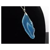 .925 Sterling Silver Blue Agate Pendant Necklace .925 Sterling Silver Blue Agate Pendant Necklace