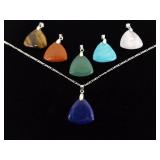.925 Sterling Silver Semi Precious Stone Set Pendant Necklace .925 Sterling Silver Semi Precious Stone Set Pendant Necklace
