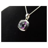 .925 Sterling Silver Mystic Amethyst Crystal Pendant Necklace .925 Sterling Silver Mystic Amethyst Crystal Pendant Necklace