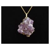 .925 Sterling Silver Raw Amethyst Geode Vermeil Pendant Necklace .925 Sterling Silver Raw Amethyst Geode Vermeil Pendant Necklace