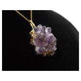 .925 Sterling Silver Raw Amethyst Geode Vermeil Pendant Necklace .925 Sterling Silver Raw Amethyst Geode Vermeil Pendant Necklace