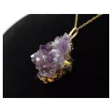 .925 Sterling Silver Raw Amethyst Geode Vermeil Pendant Necklace .925 Sterling Silver Raw Amethyst Geode Vermeil Pendant Necklace