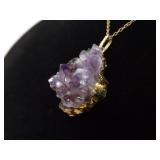 .925 Sterling Silver Raw Amethyst Geode Vermeil Pendant Necklace .925 Sterling Silver Raw Amethyst Geode Vermeil Pendant Necklace