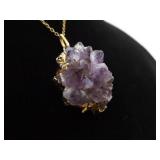 .925 Sterling Silver Raw Amethyst Geode Vermeil Pendant Necklace .925 Sterling Silver Raw Amethyst Geode Vermeil Pendant Necklace