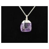 .925 Sterling Silver Semi Polished Raw Amethyst Pendant Necklace .925 Sterling Silver Semi Polished Raw Amethyst Pendant Necklace