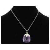 .925 Sterling Silver Semi Polished Raw Amethyst Pendant Necklace .925 Sterling Silver Semi Polished Raw Amethyst Pendant Necklace