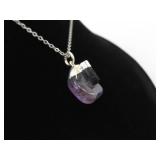 .925 Sterling Silver Semi Polished Raw Amethyst Pendant Necklace .925 Sterling Silver Semi Polished Raw Amethyst Pendant Necklace