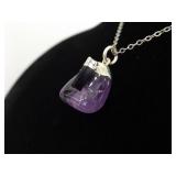.925 Sterling Silver Semi Polished Raw Amethyst Pendant Necklace .925 Sterling Silver Semi Polished Raw Amethyst Pendant Necklace